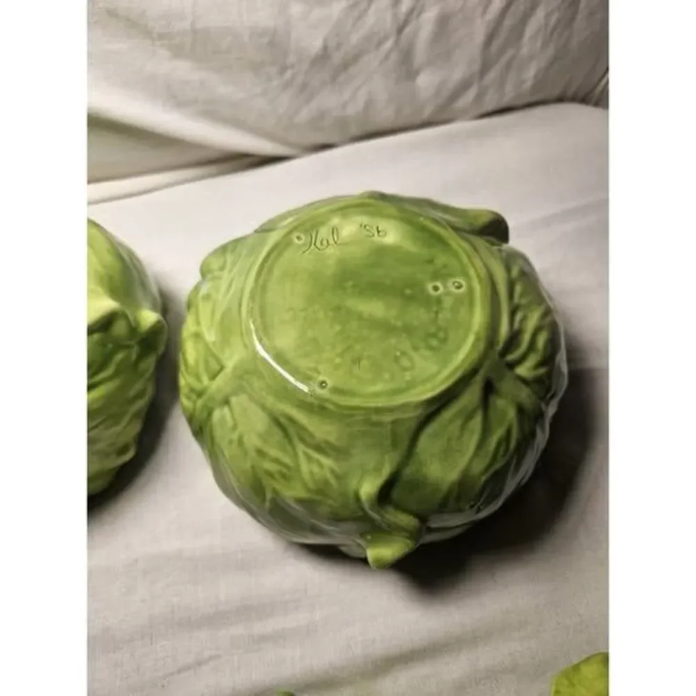 Vintage 1956 Holland Mold 9 Peice Green Cabbage Lettuce Ware Set 2 Tureen Spoon